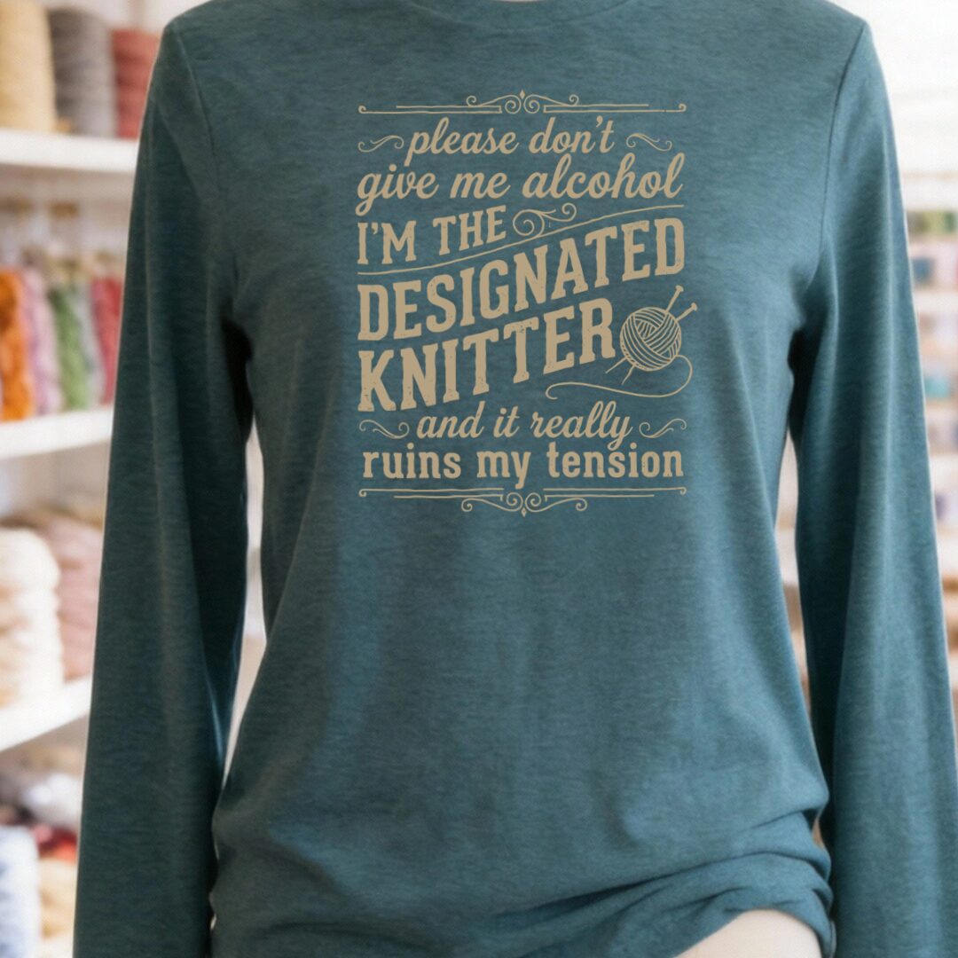 Designated Knitter Long Sleeve Tee Teal Blue t-shirt