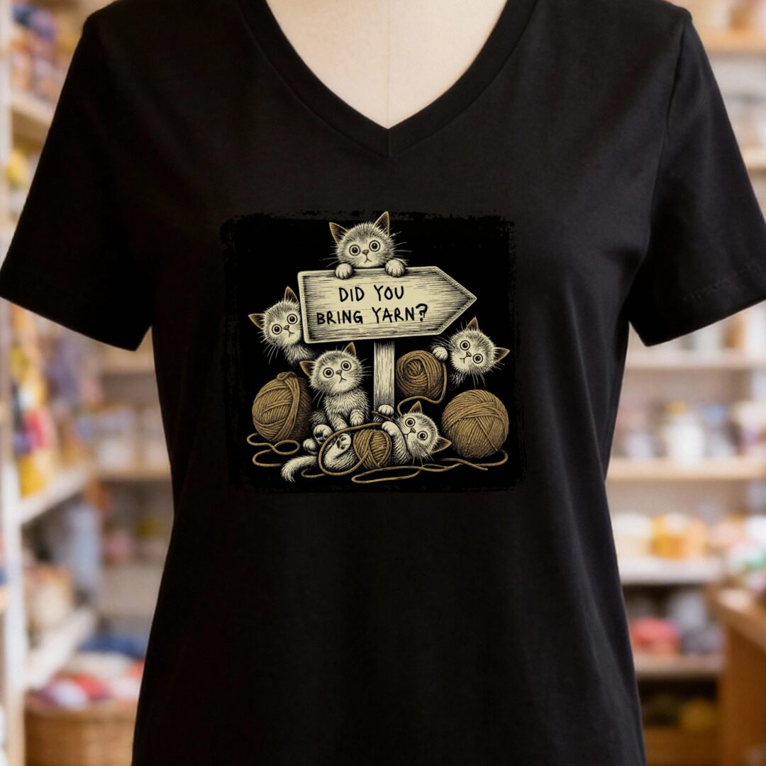 Did You Bring Yarn V-Neck T-Shirt Black t-shirt