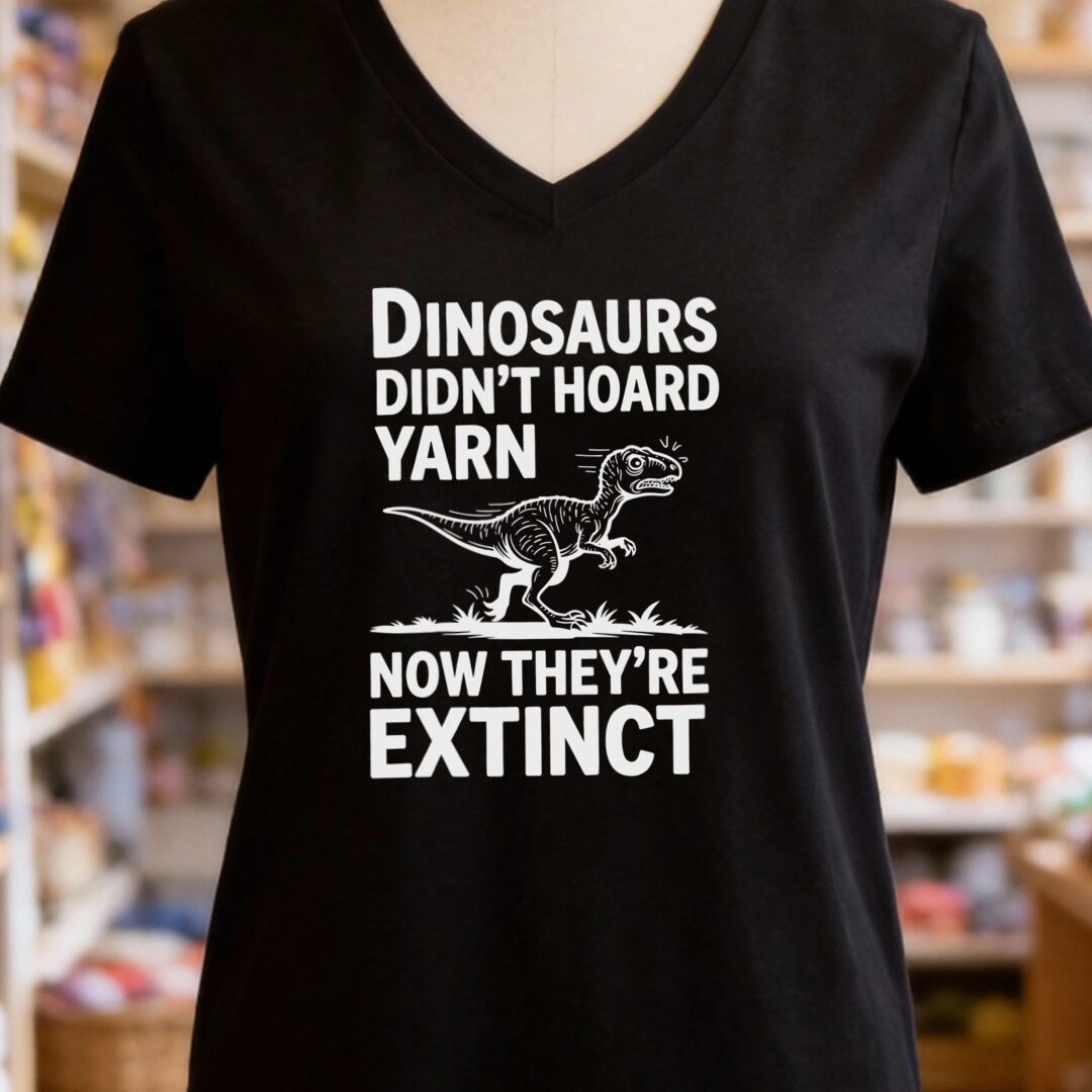Dinosaurs Didn't Hoard Yarn V-Neck T-Shirt