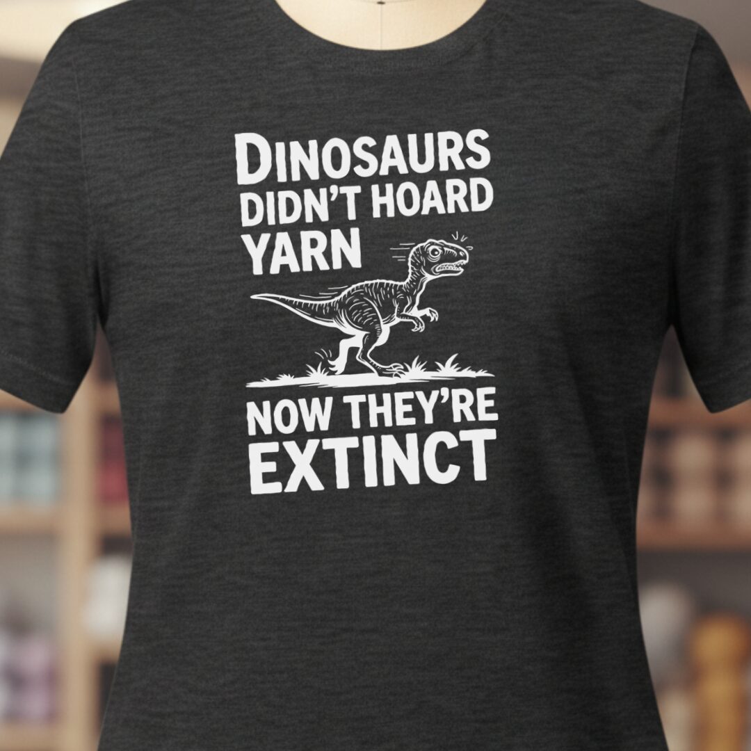 Dinosaurs Didn't Hoard Yarn T-Shirt Dark Grey t-shirt