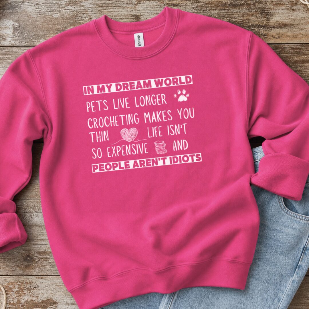 Dream World Crochet Sweatshirt Bright Pink t-shirt