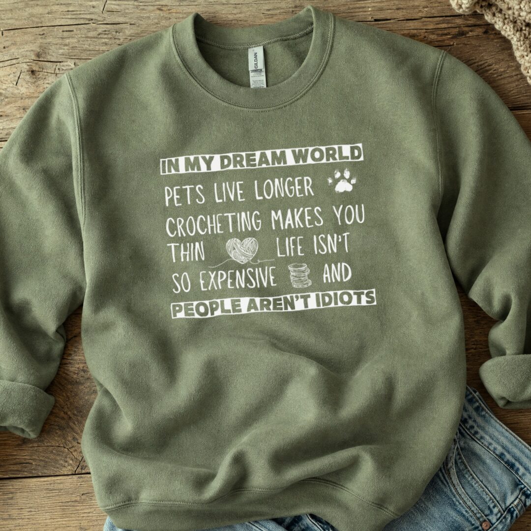Dream World Crochet Sweatshirt Military Green t-shirt