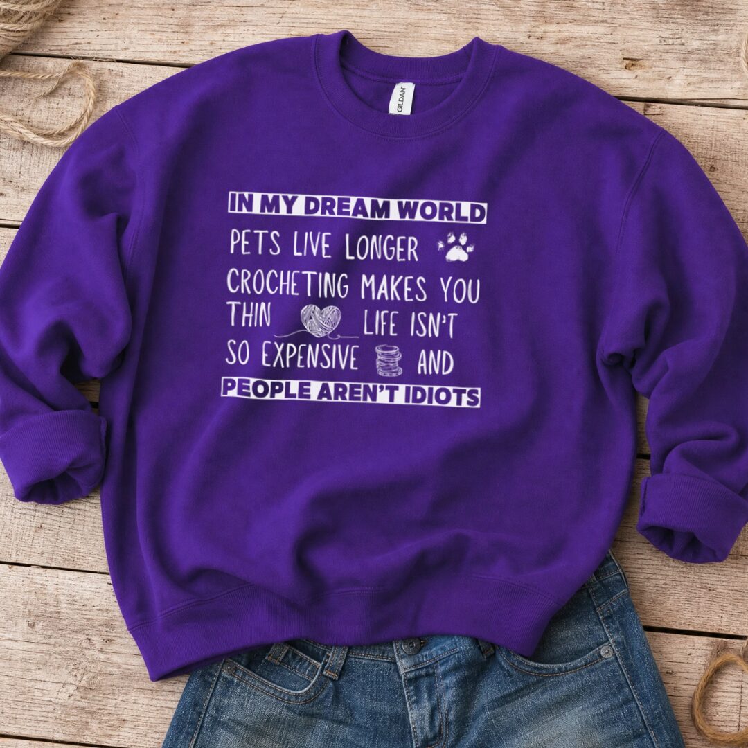Dream World Crochet Sweatshirt Purple t-shirt