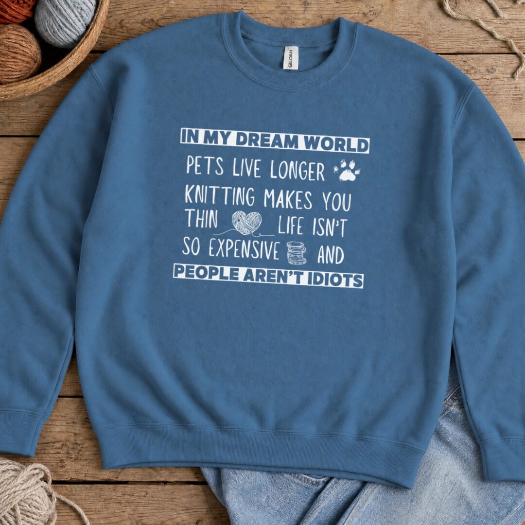 Dream World Knitting Sweatshirt Indigo Blue t-shirt