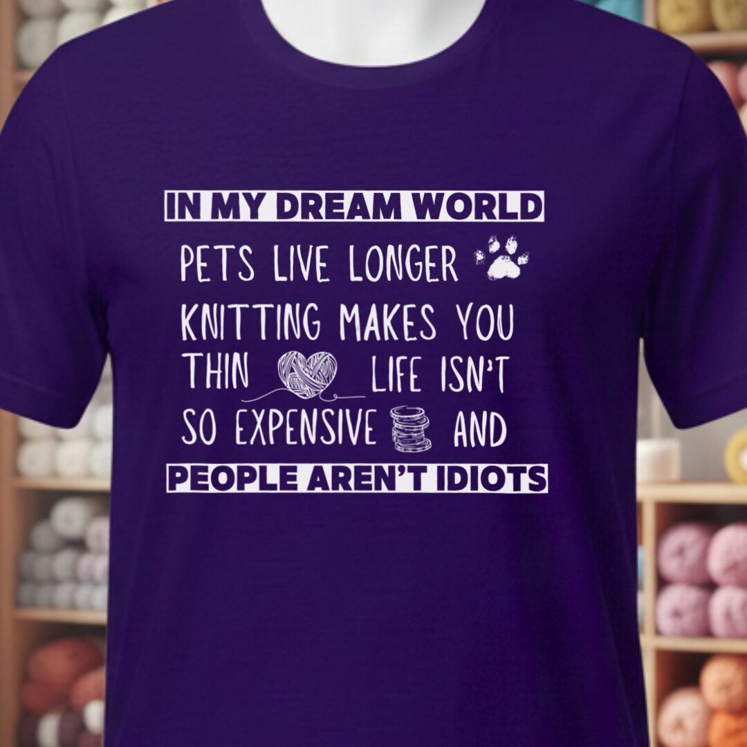 Dream World Knitting T-Shirt Purple t-shirt