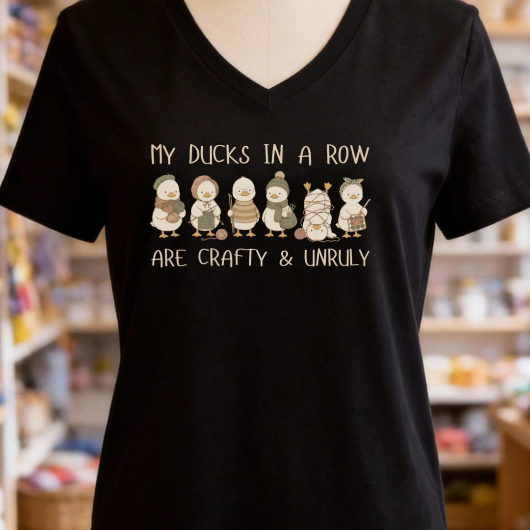 Ducks In A Row Black V Neck.jpg