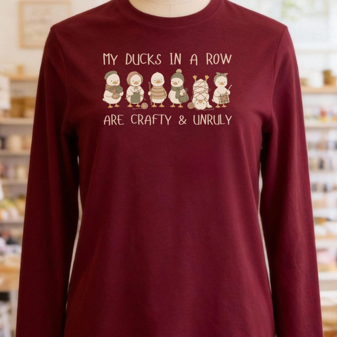 Ducks In A Row Maroon Long Sleeve Tee.jpg