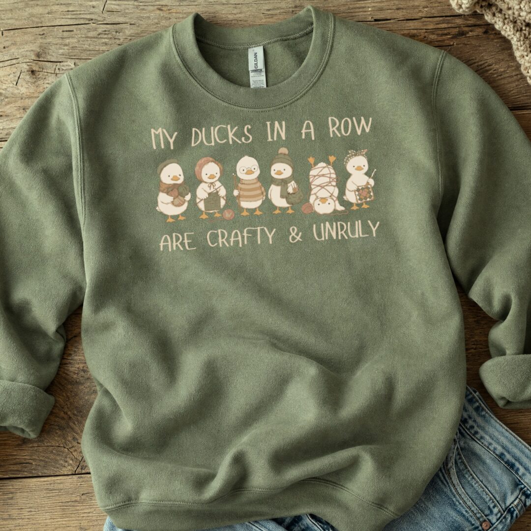 Ducks In A Row Military Green Sweatshirt.jpg