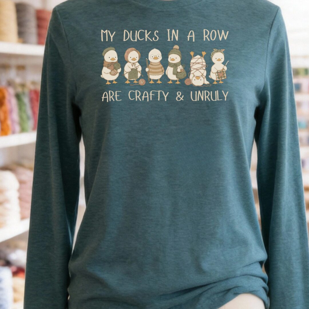 Ducks In A Row Teal Blue Long Sleeve Tee.jpg