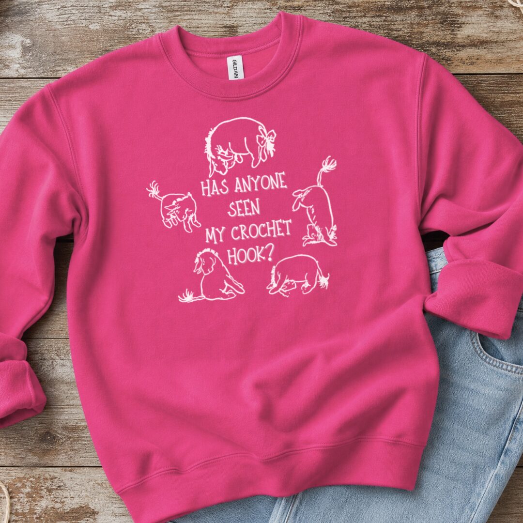 Eeyore Lost Crochet Hook Sweatshirt Bright Pink t-shirt