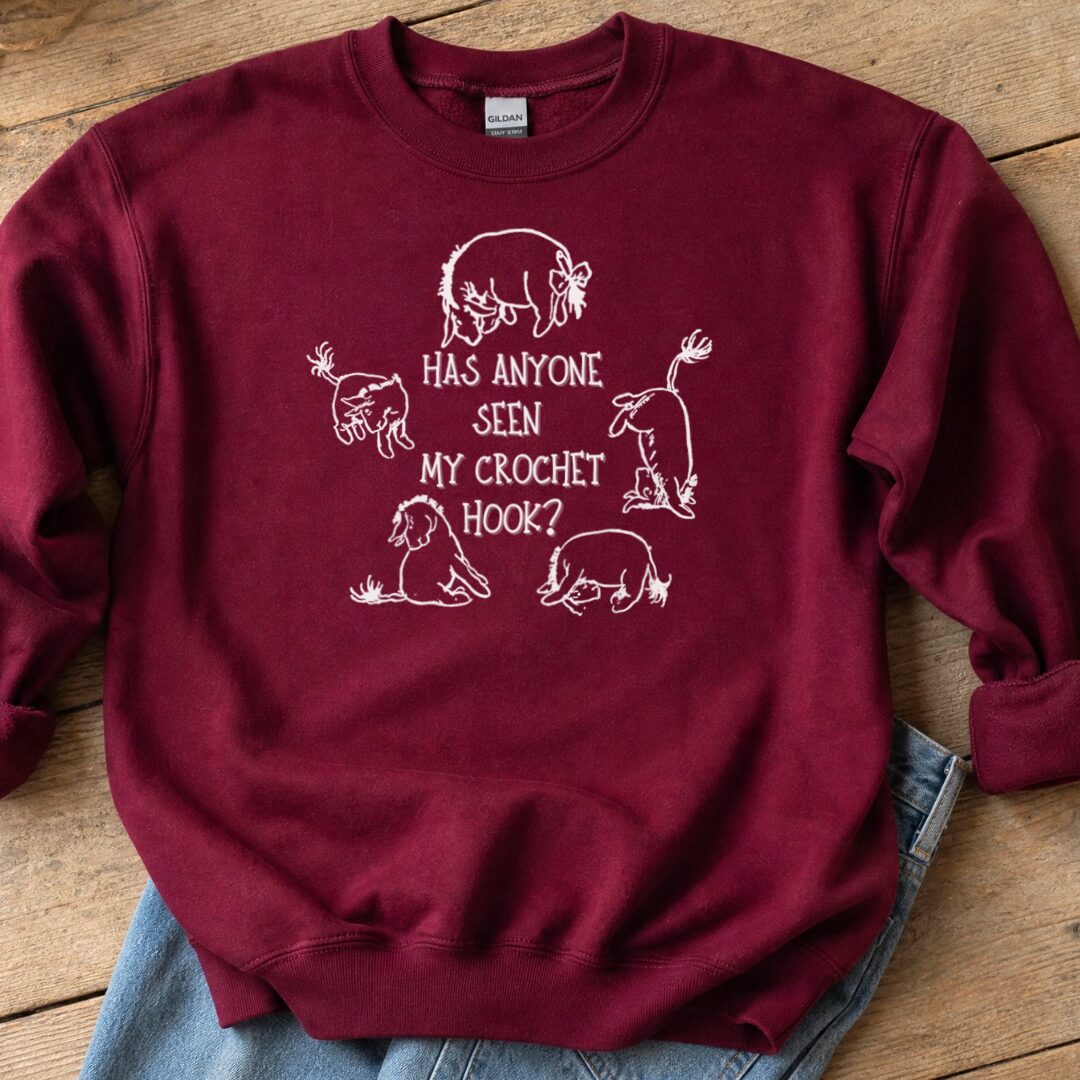 Eeyore Lost Crochet Hook Sweatshirt Maroon t-shirt