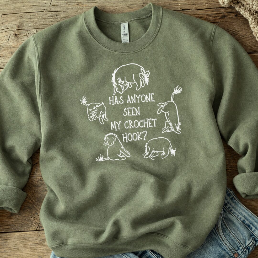 Eeyore Lost Crochet Hook Sweatshirt Military Green t-shirt
