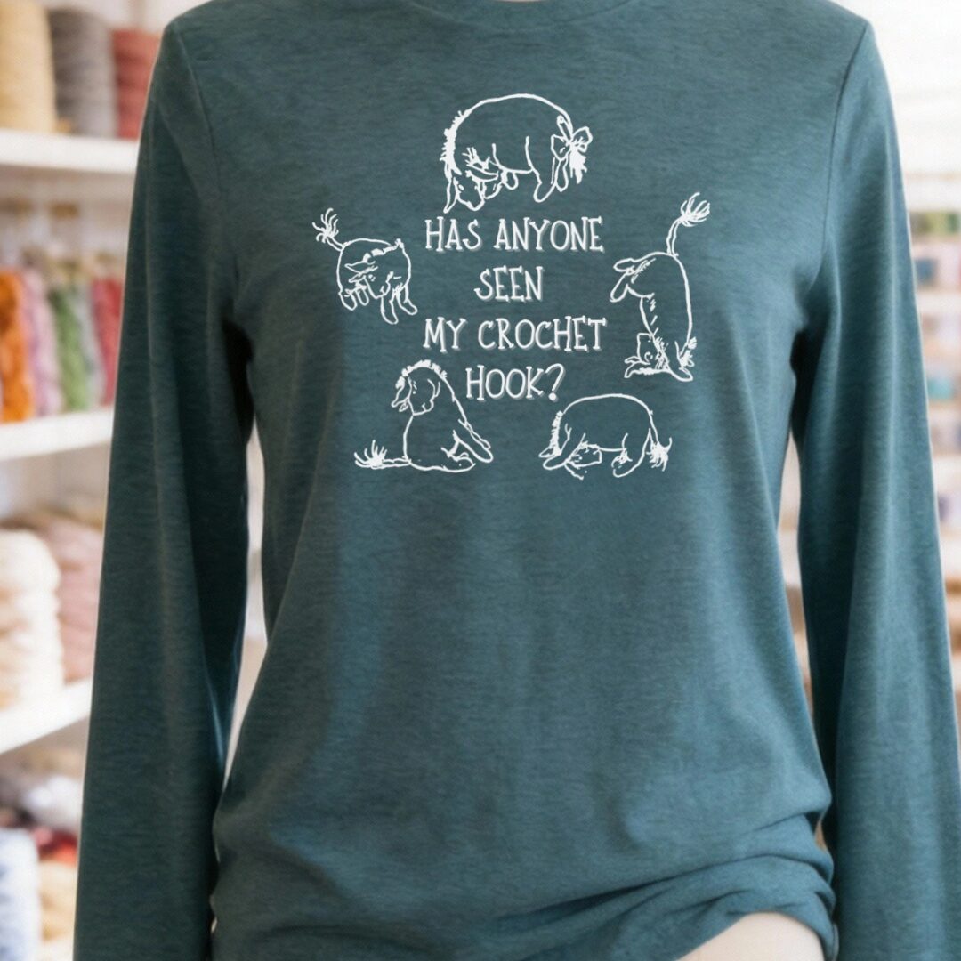 Eeyore Lost Crochet Hook Long Sleeve Tee Heather Deep Teal t-shirt