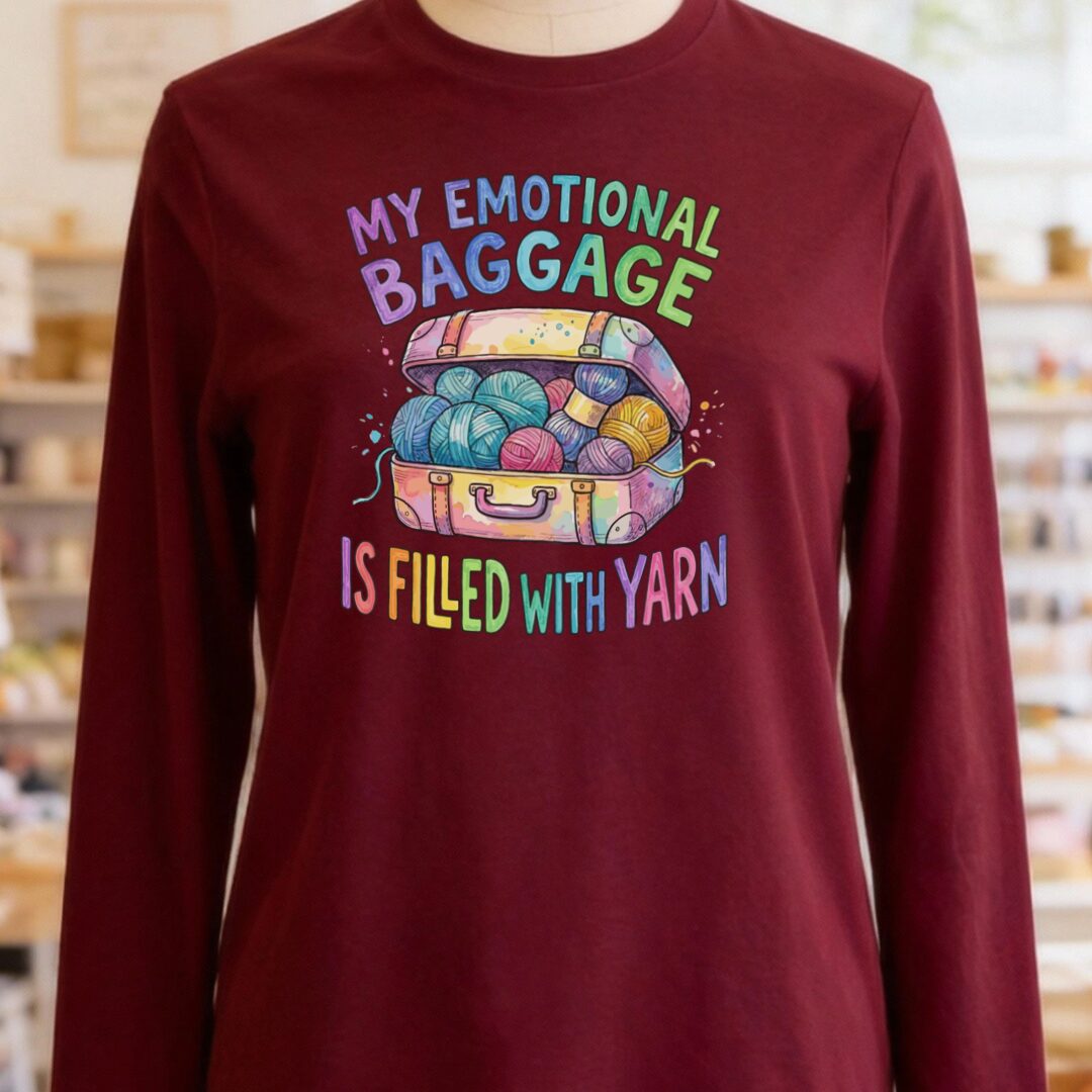 Emotional Baggage Long Sleeve Tee Maroon t-shirt