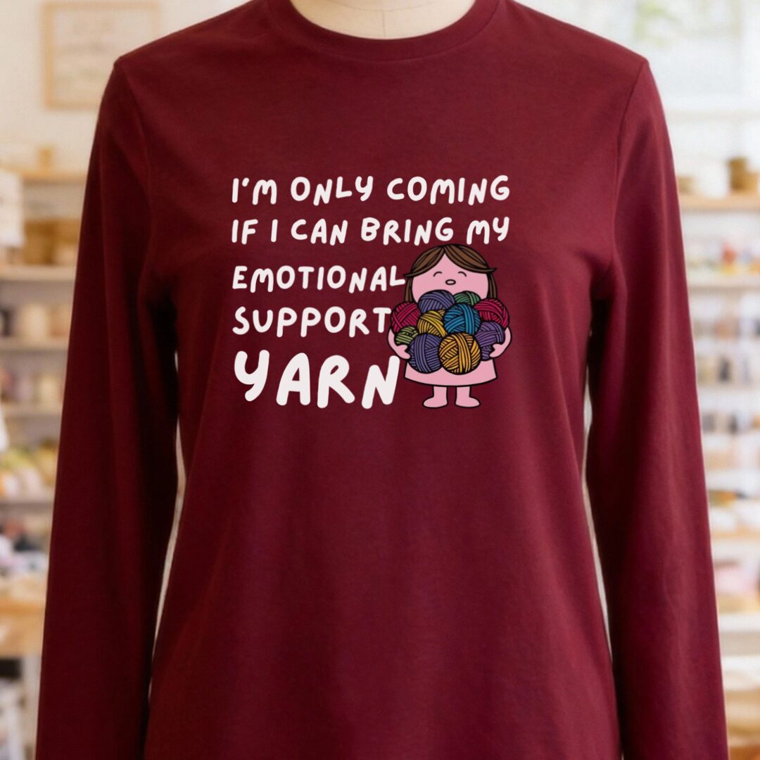 Emotional Support Long Sleeve Tee Maroon t-shirt