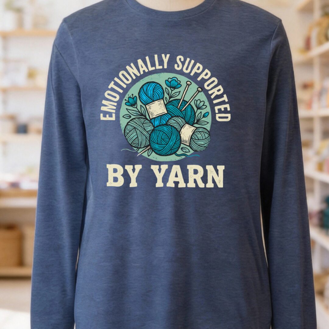 Emotionally Supported By Yarn Long Sleeve Tee Navy t-shirt