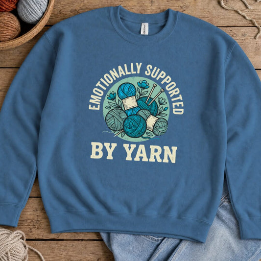 Emotionally Supported By Yarn Sweatshirt Indigo Blue t-shirt