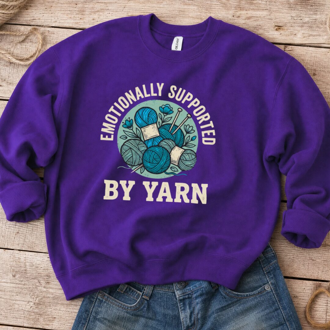 Emotionally Supported By Yarn Sweatshirt Purple t-shirt