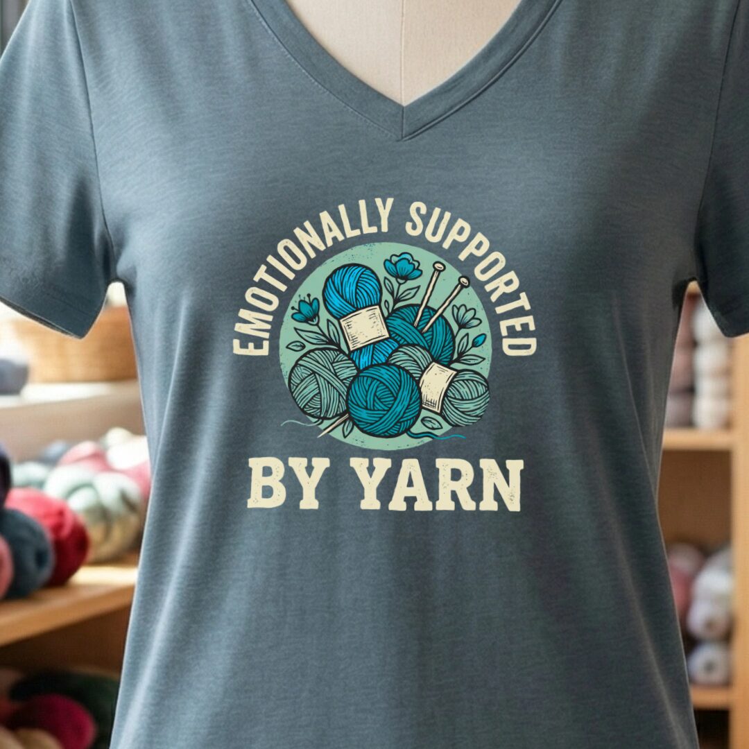 Emotionally Supported By Yarn V-Neck T-Shirt Slate t-shirt