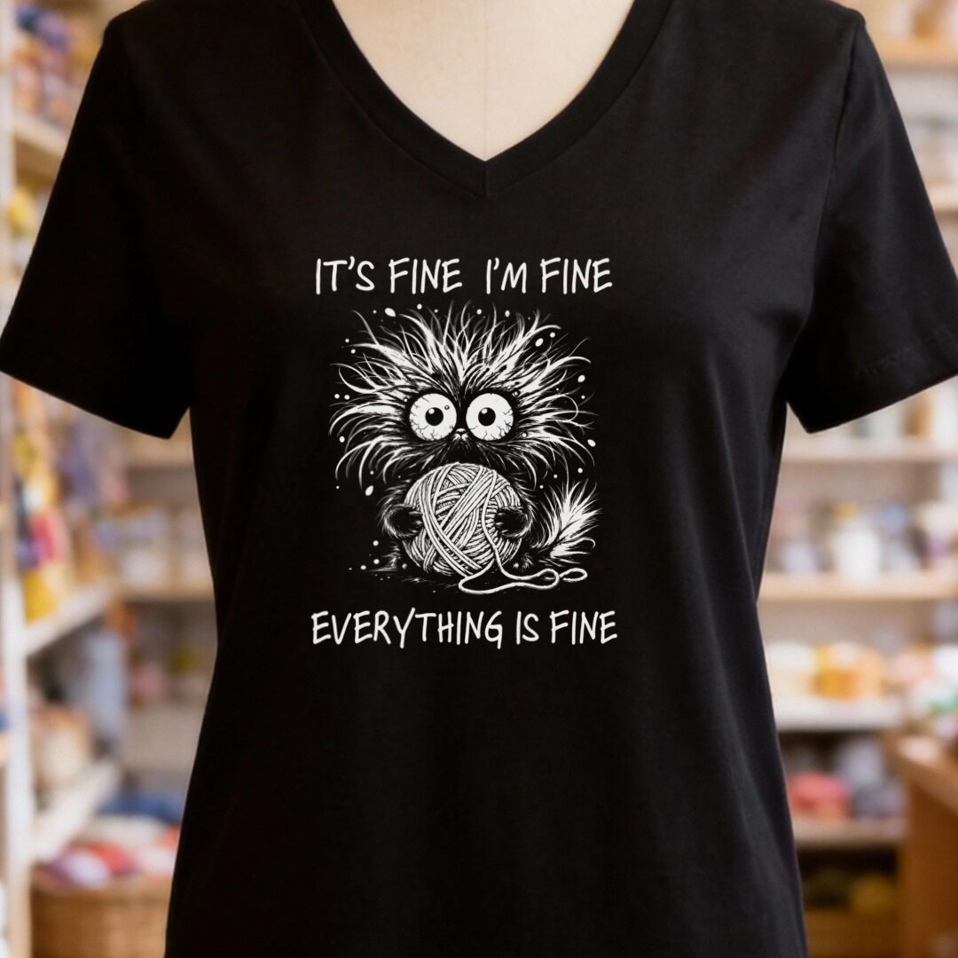 Everything Is Fine V-Neck T-Shirt Black t-shirt