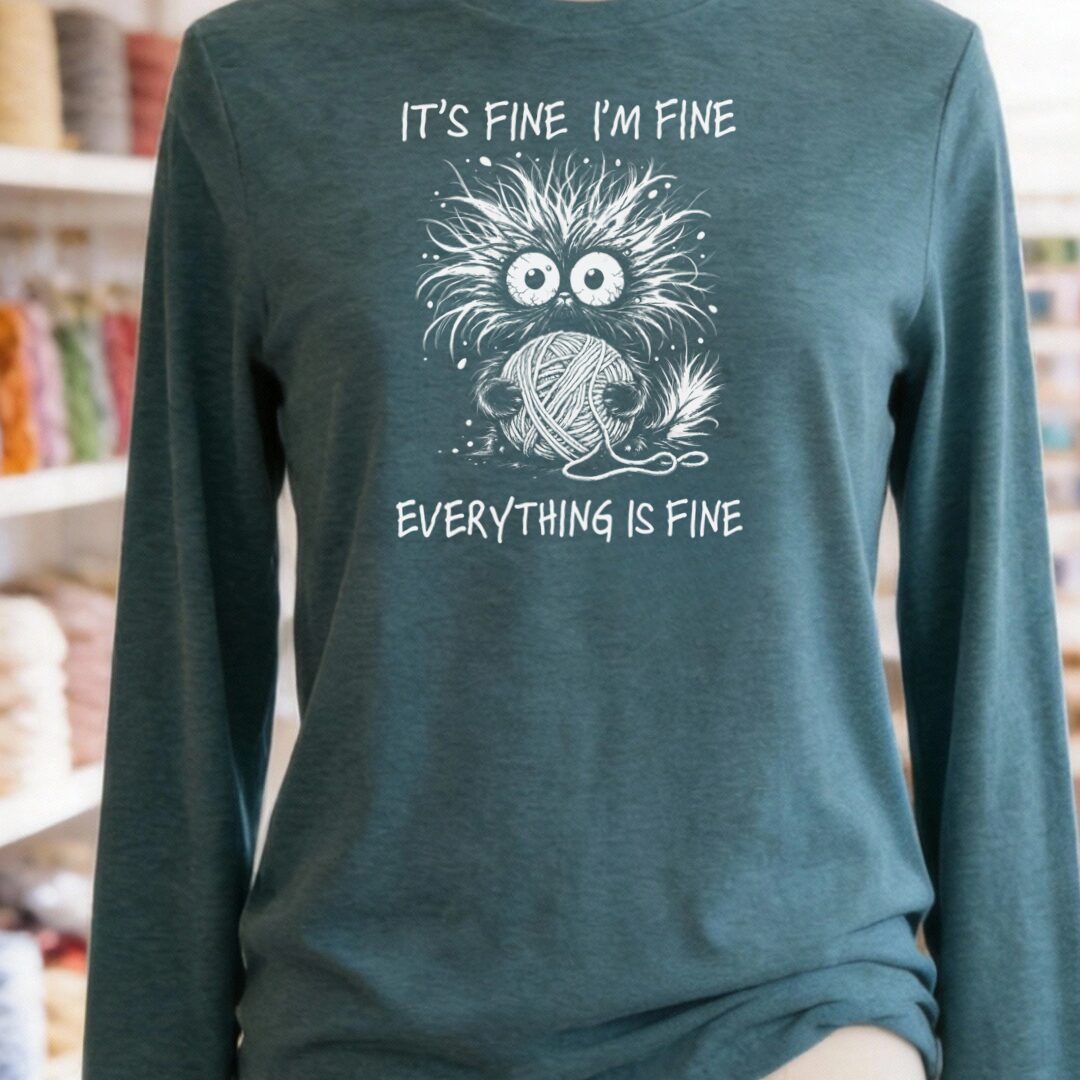 Everything Is Fine Long Sleeve Tee Teal Blue t-shirt