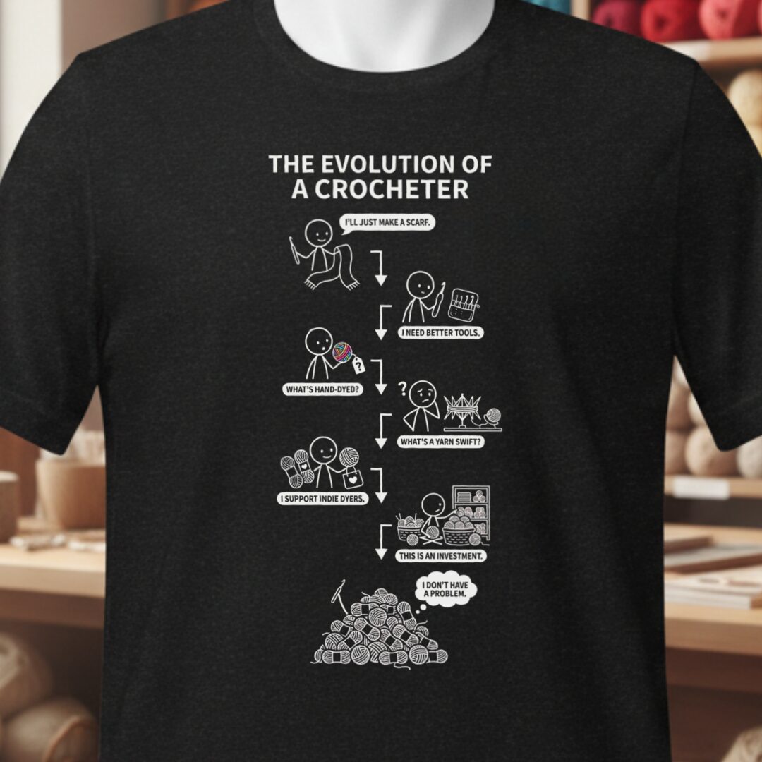 Evolution of A Crocheter T-Shirt Black t-shirt