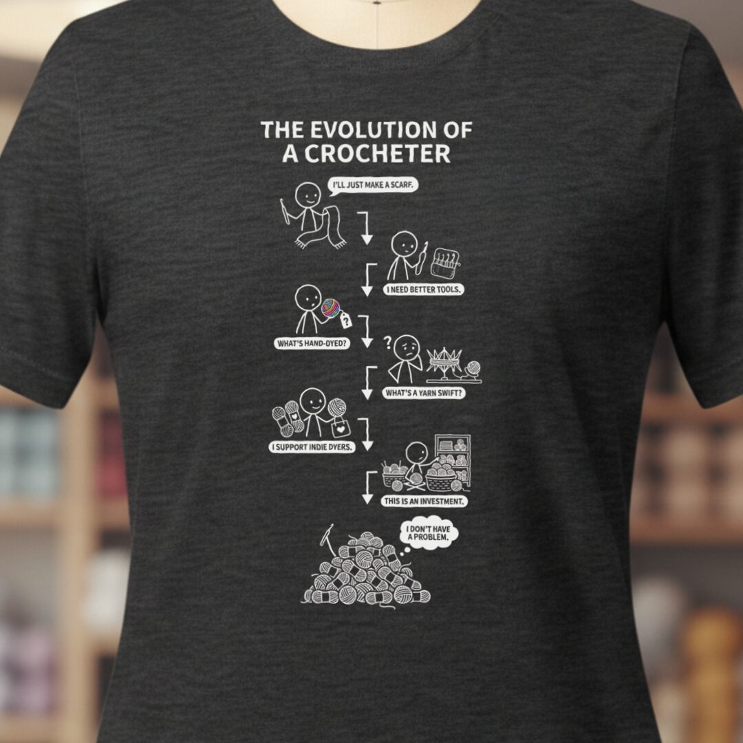 Evolution of A Crocheter T-Shirt Dark Grey t-shirt