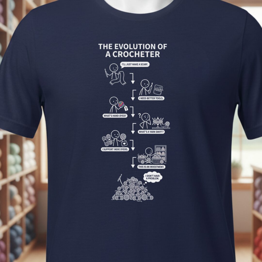 Evolution of A Crocheter T-Shirt Navy t-shirt
