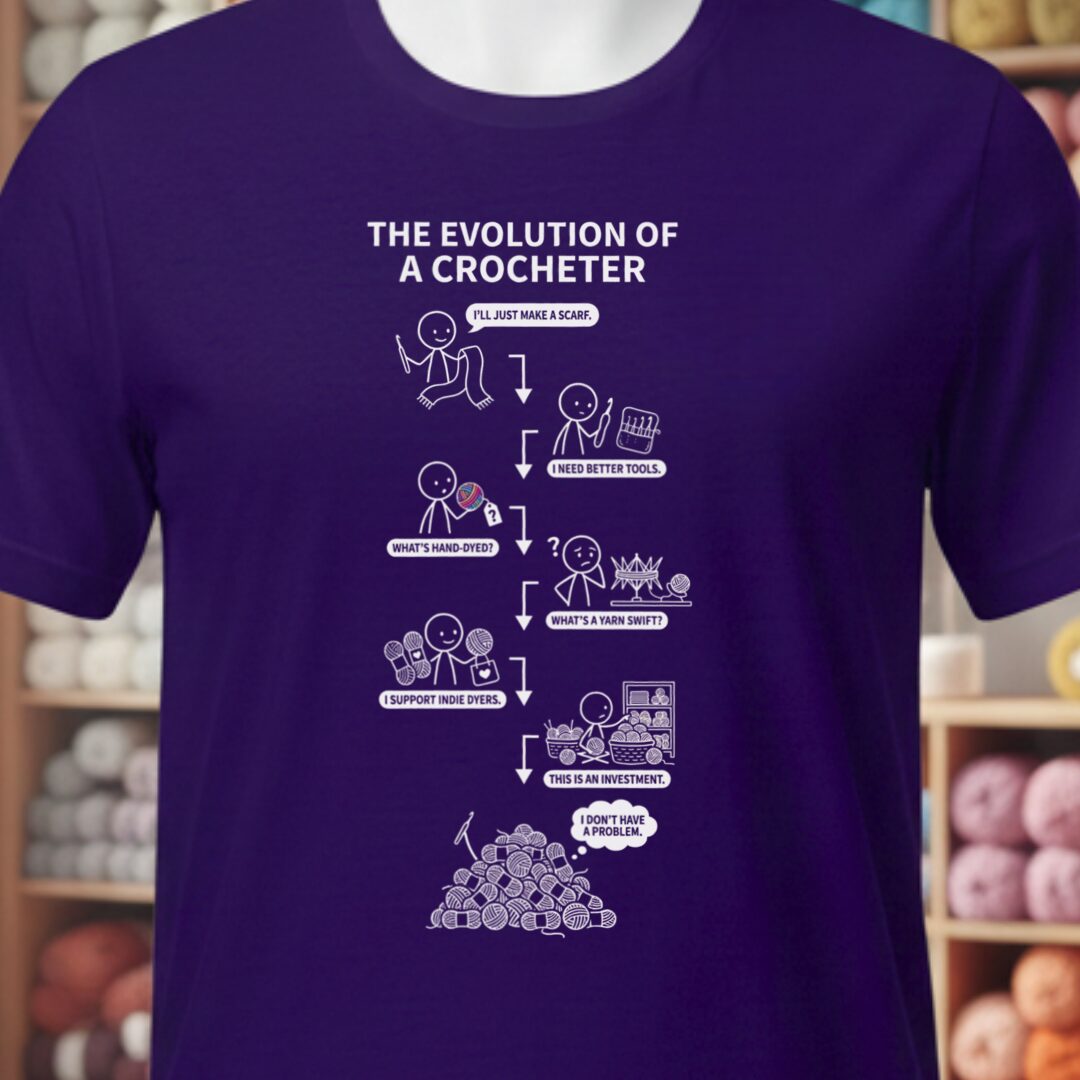 Evolution of A Crocheter T-Shirt Purple t-shirt