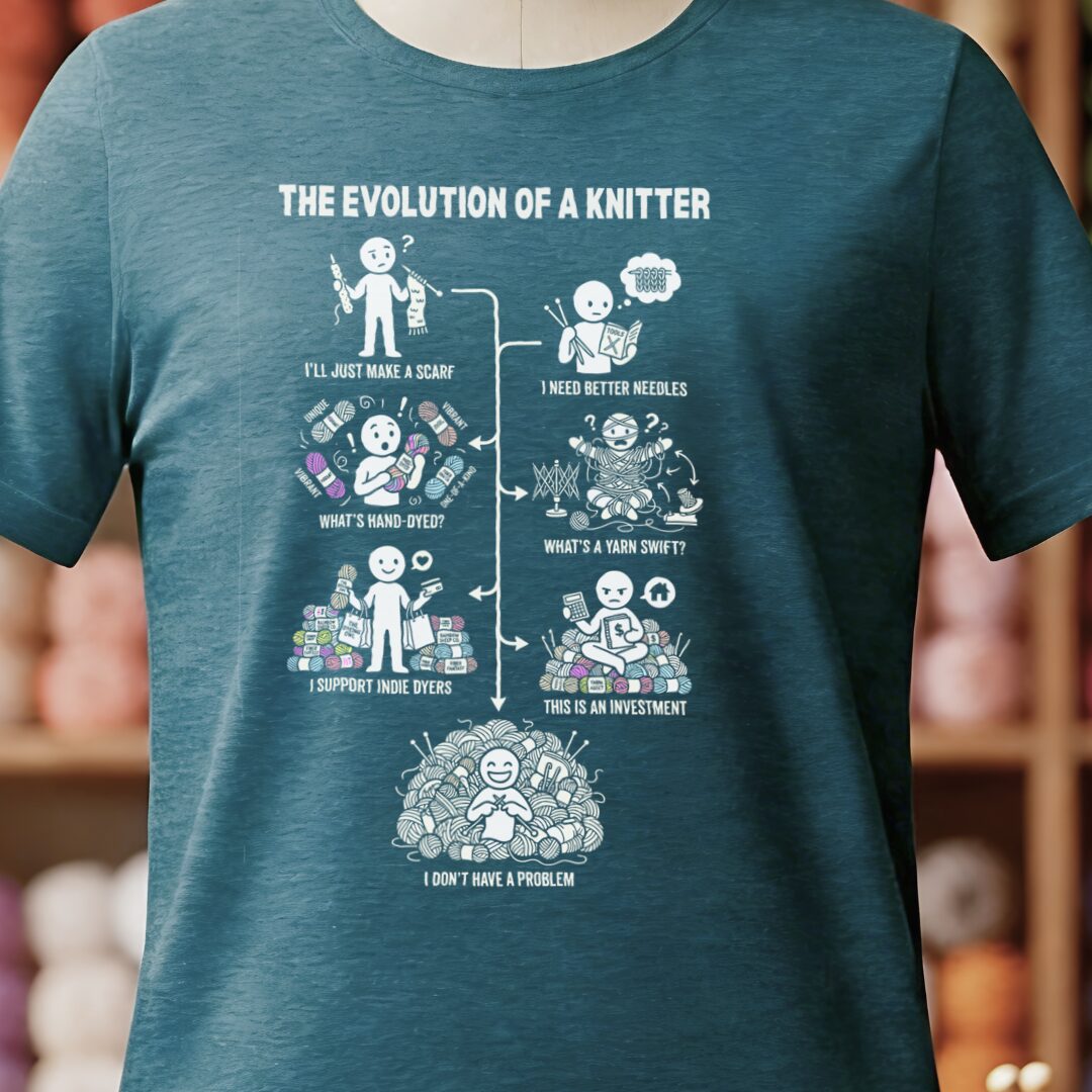 Evolution of A Knitter T-Shirt Teal Blue t-shirt