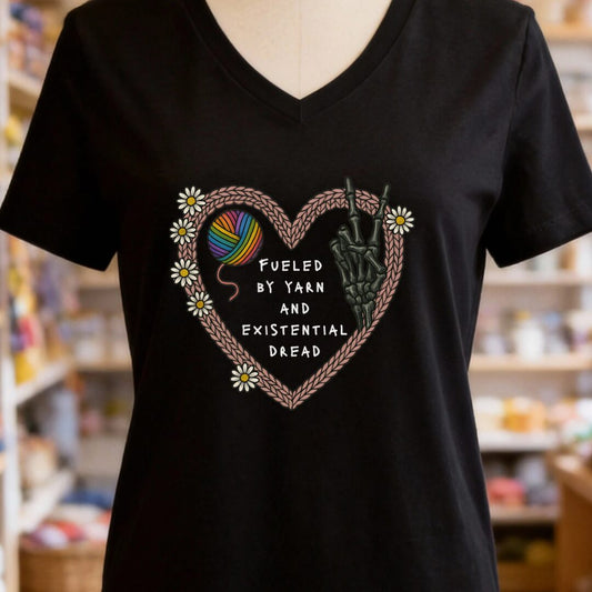 Existential Yarn V-Neck T-Shirt Black t-shirt