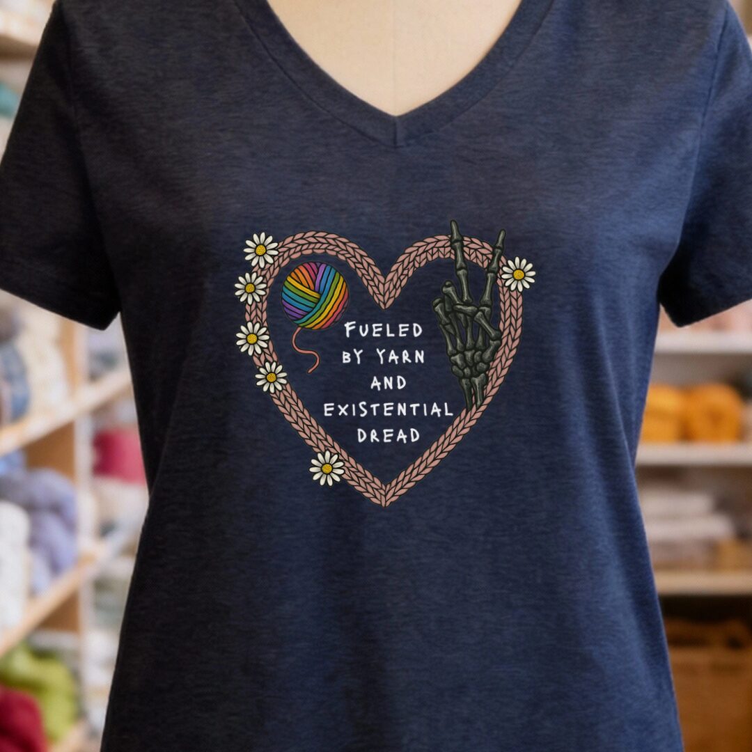 Existential Yarn V-Neck T-Shirt Navy t-shirt