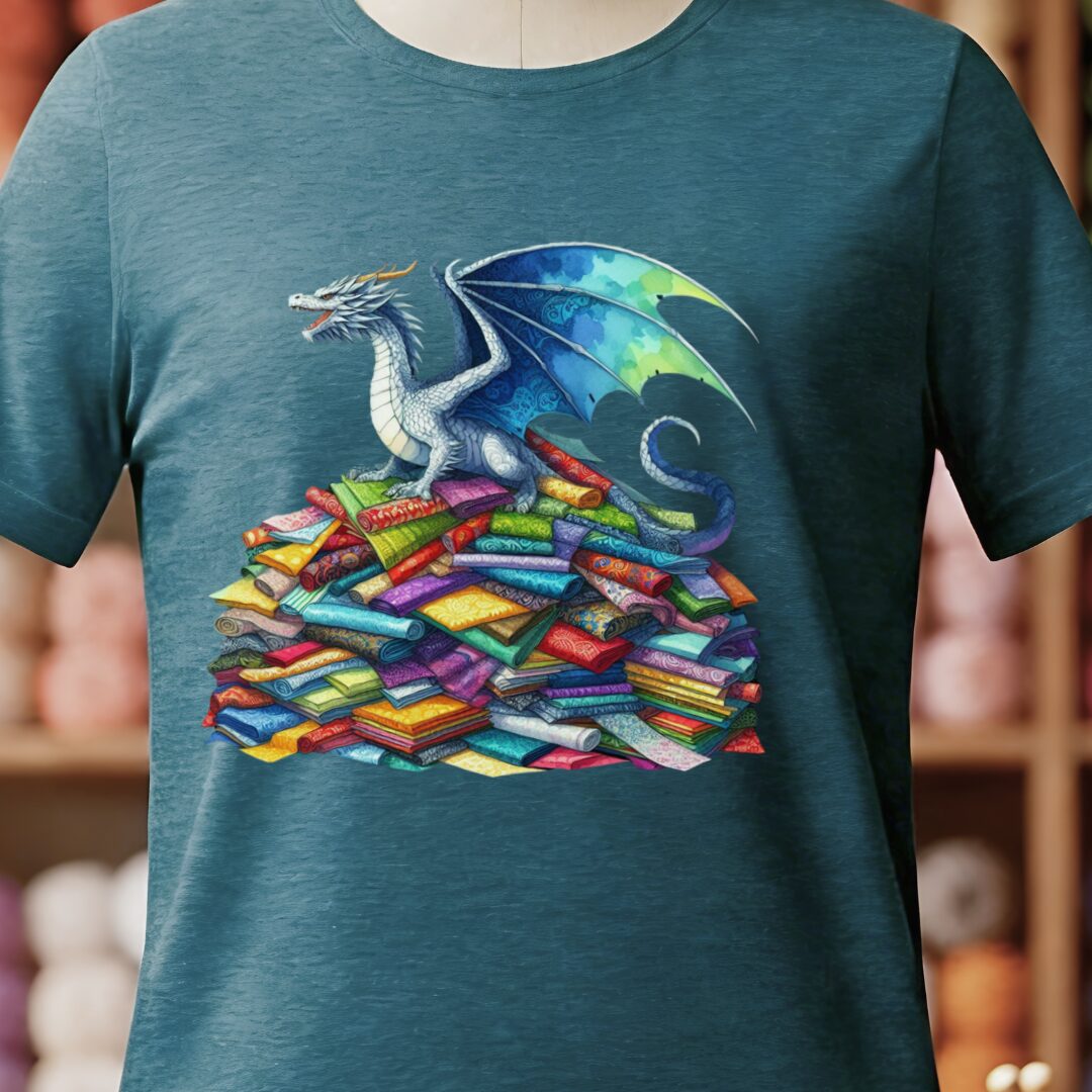 Fabric Hoarder Dragon T-Shirt Teal Blue t-shirt