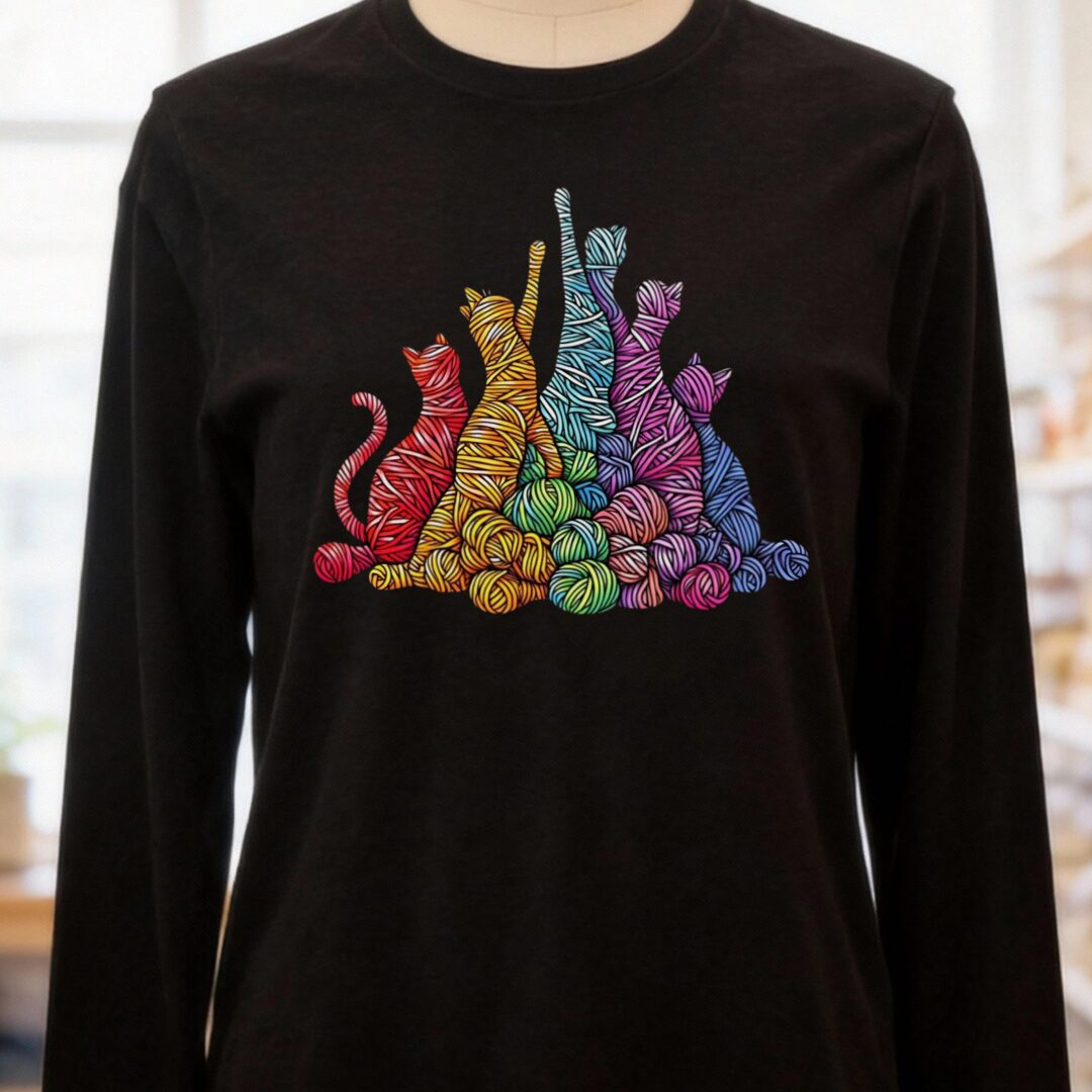 Fiber Felines Long Sleeve Tee Black Heather t-shirt