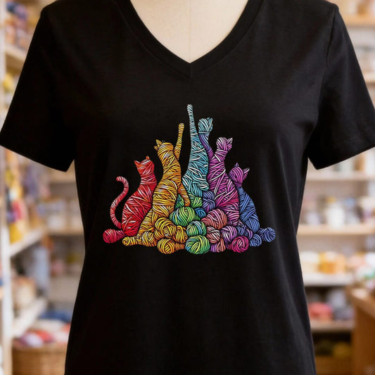 Fiber Felines V-Neck T-Shirt Black t-shirt