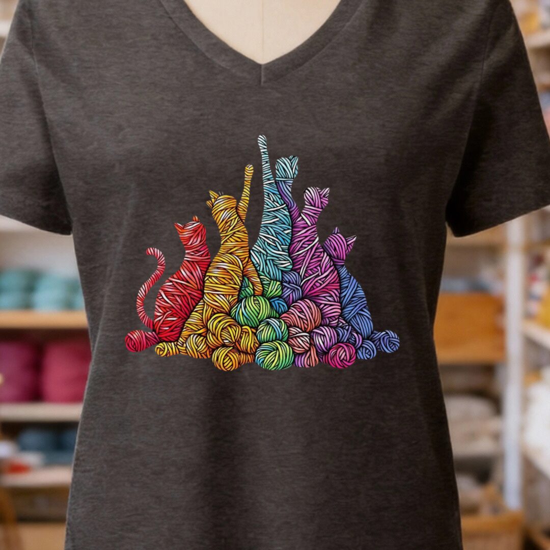 Fiber Felines V-Neck T-Shirt Dark Grey t-shirt