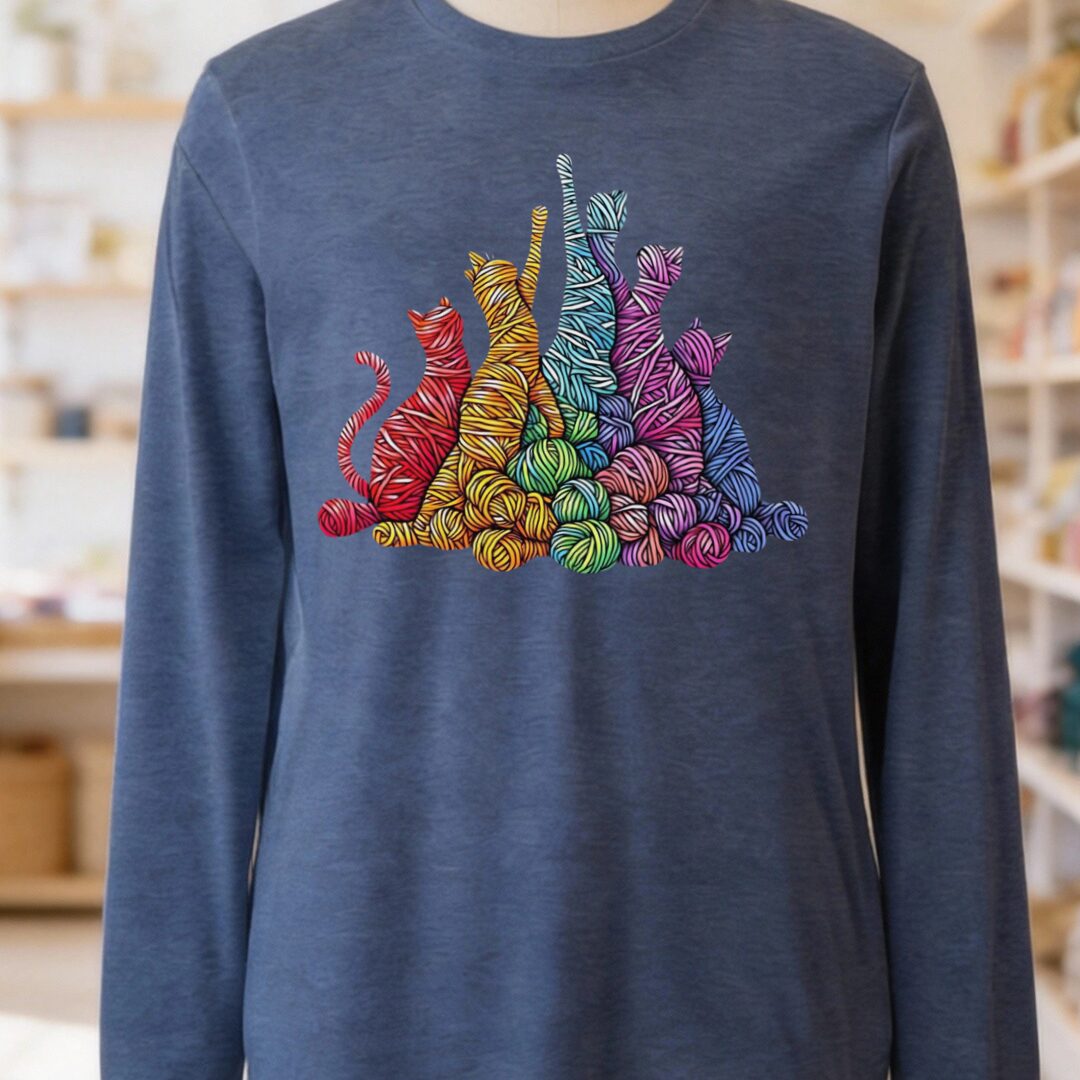 Fiber Felines Long Sleeve Tee Navy t-shirt