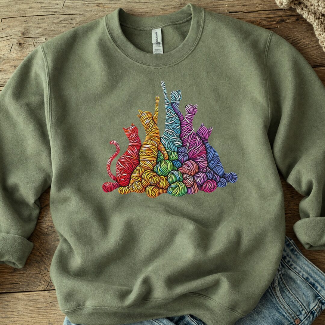 Fiber Felines Sweatshirt Military Green t-shirt