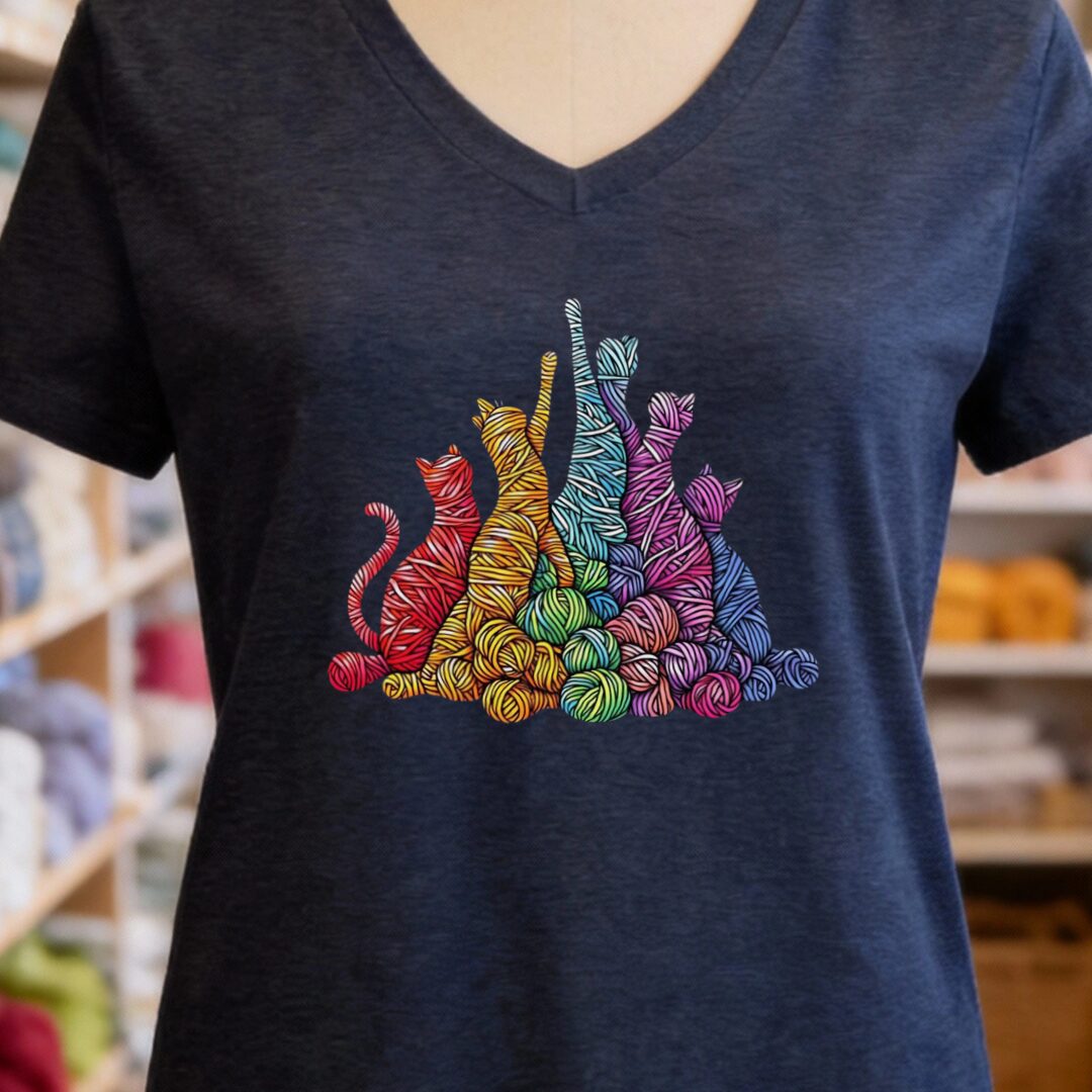 Fiber Felines V-Neck T-Shirt Navy t-shirt