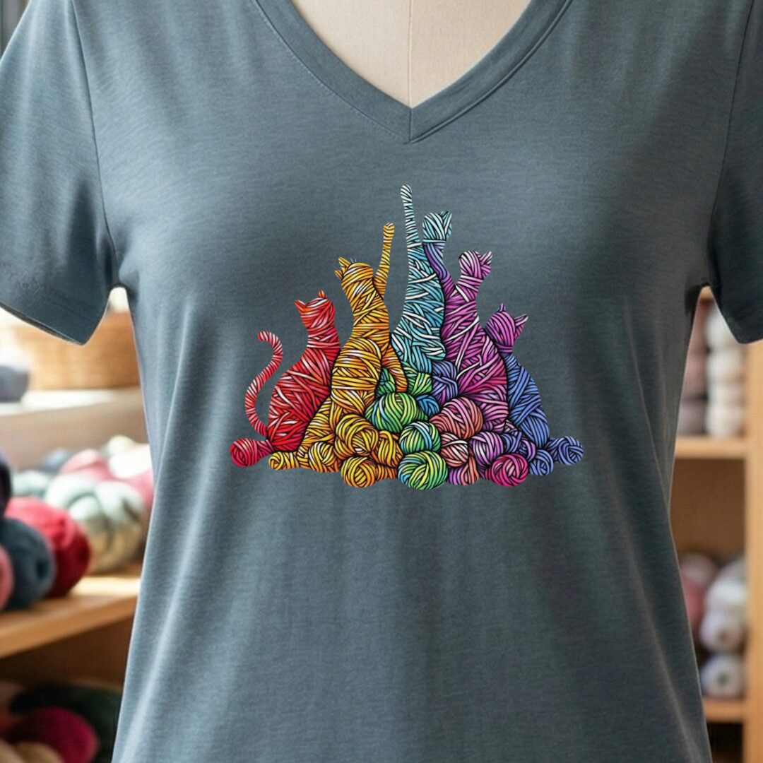 Fiber Felines V-Neck T-Shirt Slate t-shirt