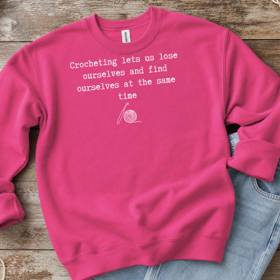 Find Ourselves Crochet Sweatshirt Bright Pink t-shirt