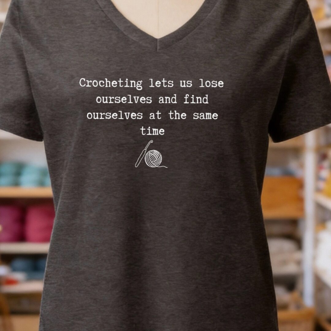 Find Ourselves Crochet V-Neck T-Shirt Dark Grey t-shirt