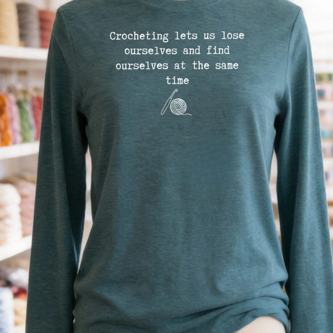 Find Ourselves Crochet Long Sleeve Tee Teal Blue t-shirt