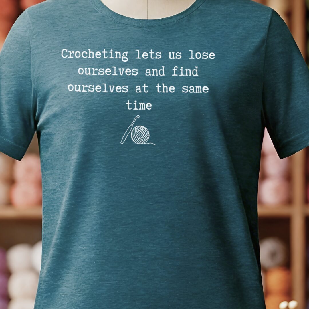 Find Ourselves Crochet T-Shirt Teal Blue t-shirt