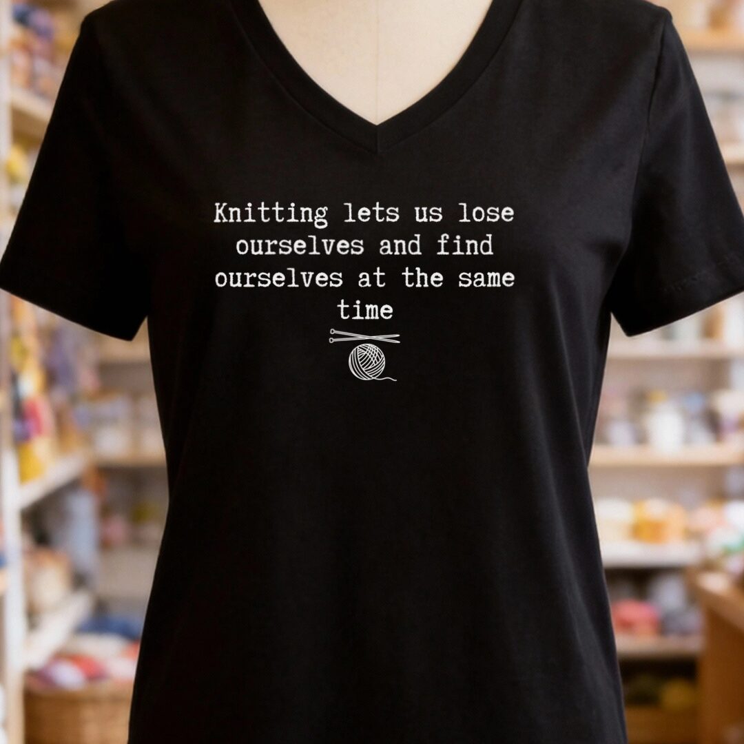 Find Ourselves Knitting V-Neck T-Shirt Black t-shirt