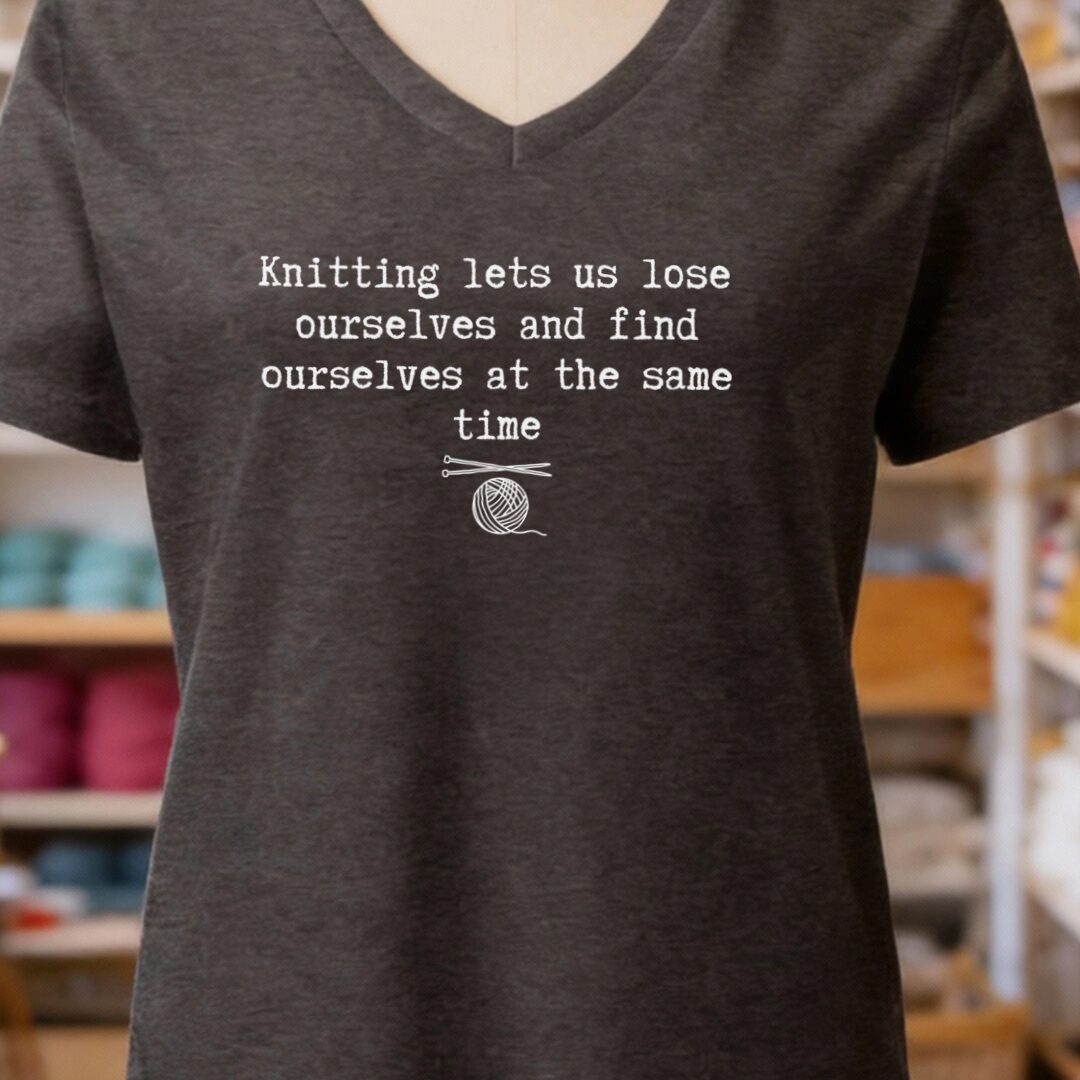 Find Ourselves Knitting V-Neck T-Shirt Dark Grey t-shirt