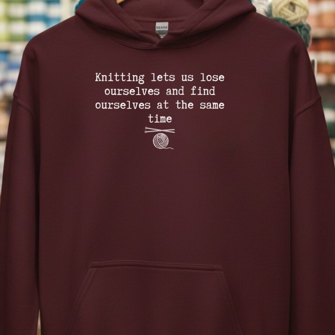 Find Ourselves Knitting Hoodie Maroon t-shirt