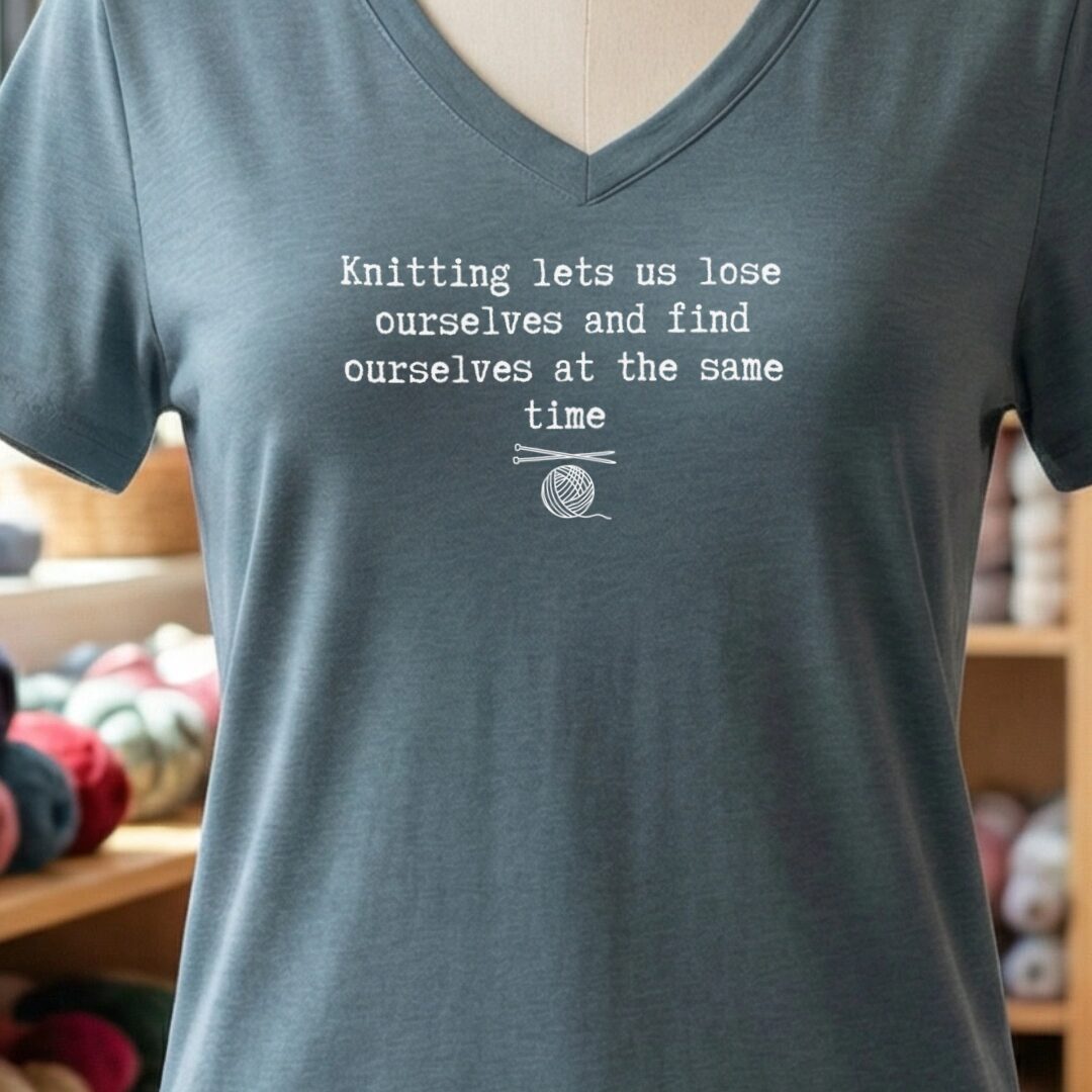Find Ourselves Knitting V-Neck T-Shirt Slate t-shirt