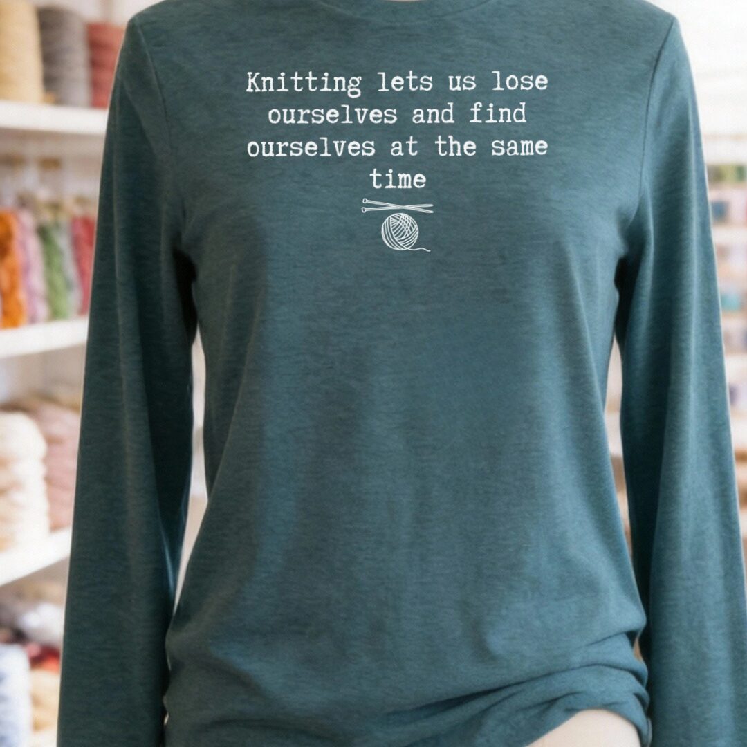 Find Ourselves Knitting Long Sleeve Tee Teal Blue t-shirt