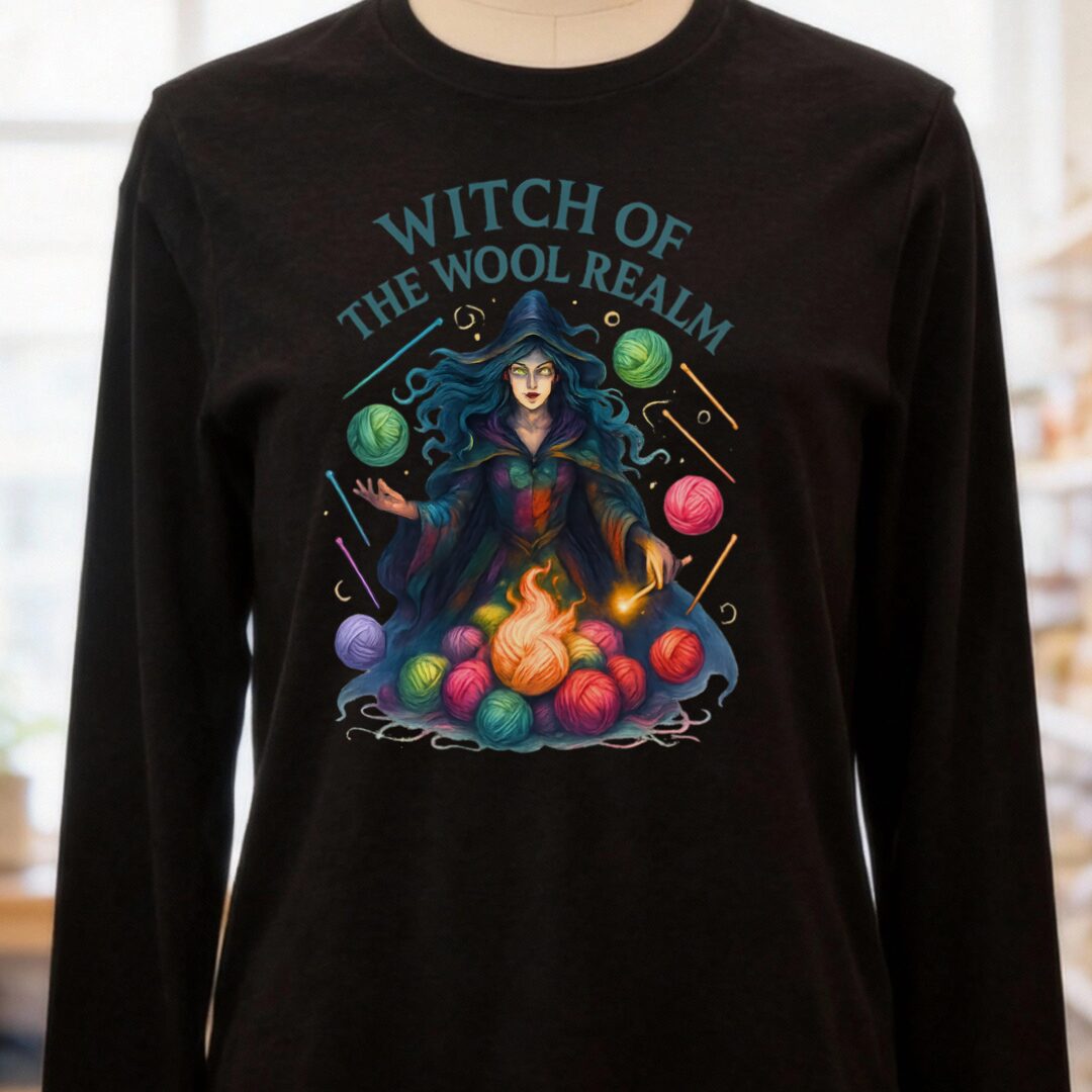 Fire Witch of the Wool Realm Long Sleeve Tee Black Heather t-shirt